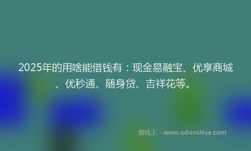 2025年的用啥能借钱有：现金易融宝、优享商城、优秒通、随身贷、吉祥花等。