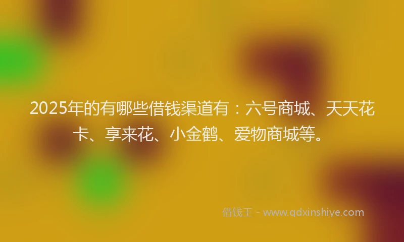 2025年的有哪些借钱渠道有：六号商城、天天花卡、享来花、小金鹤、爱物商城等。