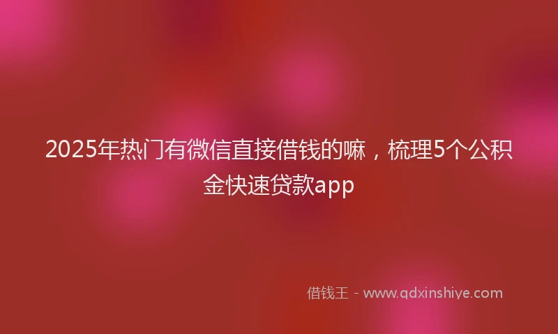 2025年热门有微信直接借钱的嘛，梳理5个公积金快速贷款app