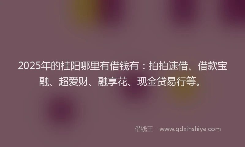2025年的桂阳哪里有借钱有：拍拍速借、借款宝融、超爱财、融享花、现金贷易行等。