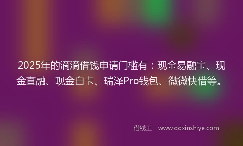 2025年的滴滴借钱申请门槛有：现金易融宝、现金直融、现金白卡、瑞泽Pro钱包、微微快借等。