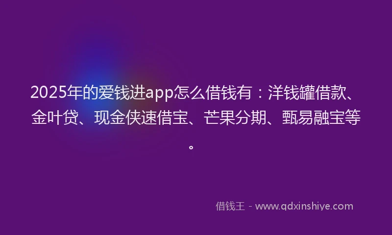 2025年的爱钱进app怎么借钱有：洋钱罐借款、金叶贷、现金侠速借宝、芒果分期、甄易融宝等。