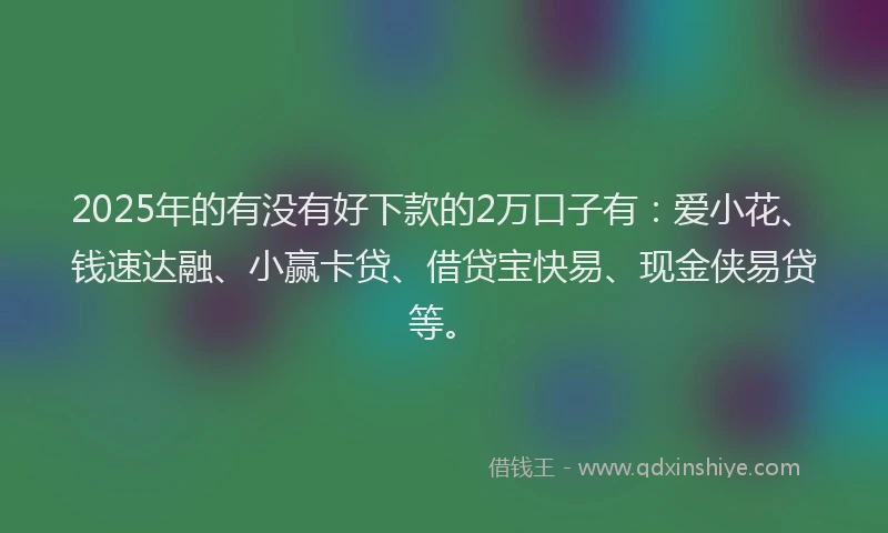 2025年的有没有好下款的2万口子有：爱小花、钱速达融、小赢卡贷、借贷宝快易、现金侠易贷等。