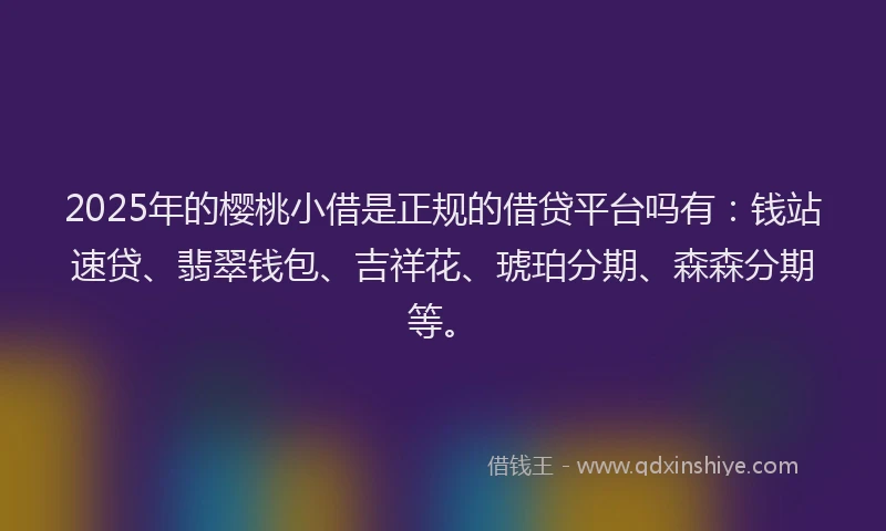 2025年的樱桃小借是正规的借贷平台吗有：钱站速贷、翡翠钱包、吉祥花、琥珀分期、森森分期等。