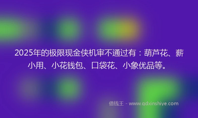 2025年的极限现金侠机审不通过有：葫芦花、薪小用、小花钱包、口袋花、小象优品等。