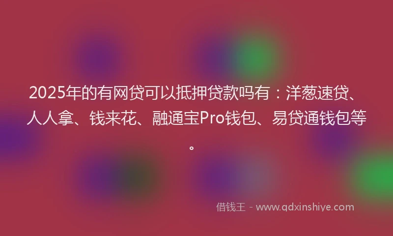 2025年的有网贷可以抵押贷款吗有：洋葱速贷、人人拿、钱来花、融通宝Pro钱包、易贷通钱包等。