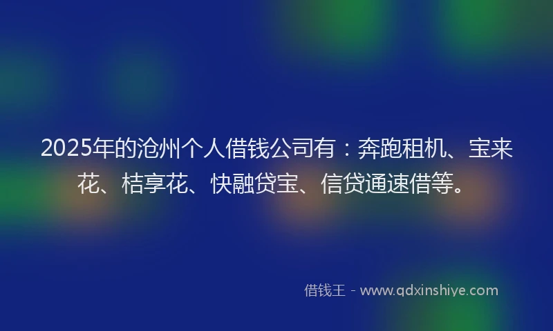 2025年的沧州个人借钱公司有：奔跑租机、宝来花、桔享花、快融贷宝、信贷通速借等。
