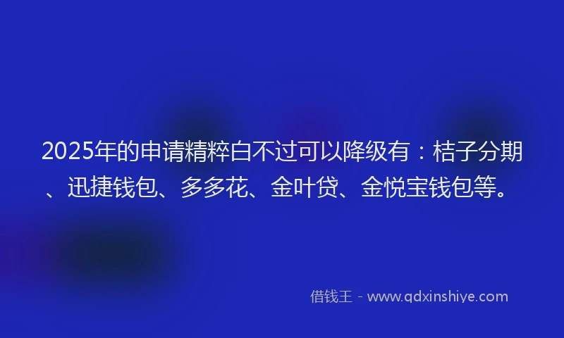 2025年的申请精粹白不过可以降级有：桔子分期、迅捷钱包、多多花、金叶贷、金悦宝钱包等。