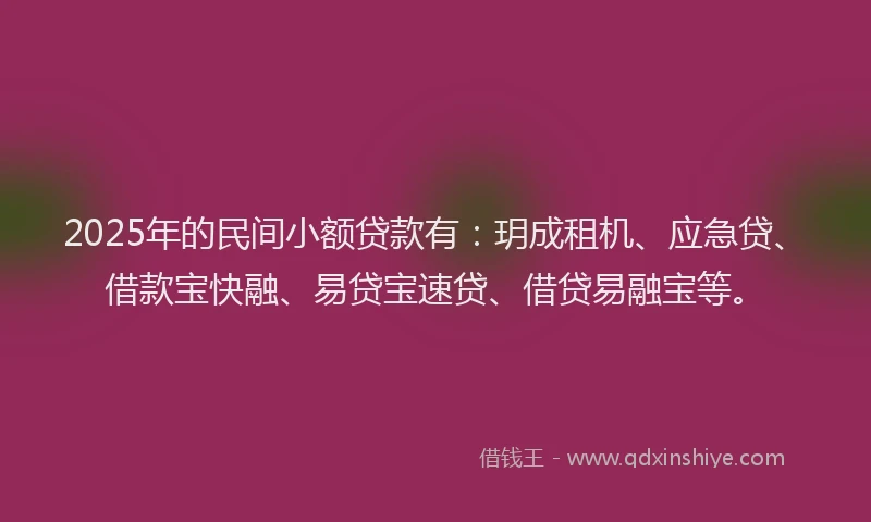 2025年的民间小额贷款有：玥成租机、应急贷、借款宝快融、易贷宝速贷、借贷易融宝等。
