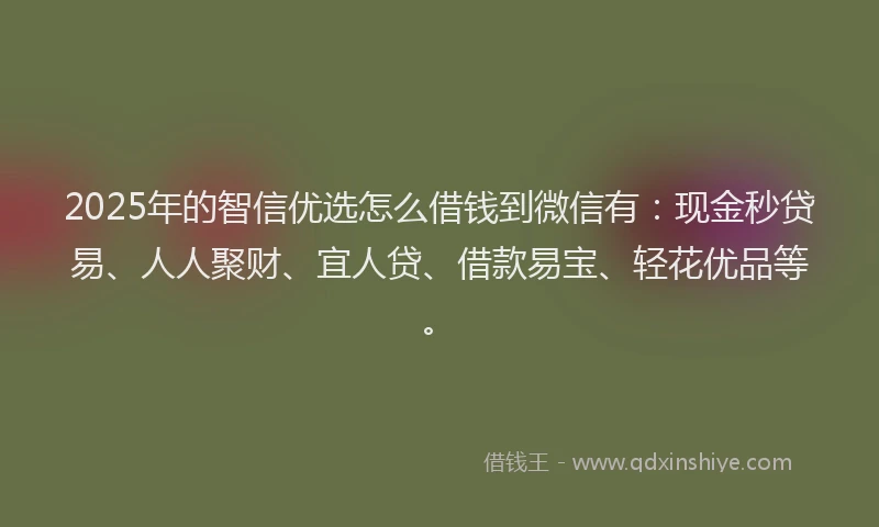 2025年的智信优选怎么借钱到微信有：现金秒贷易、人人聚财、宜人贷、借款易宝、轻花优品等。