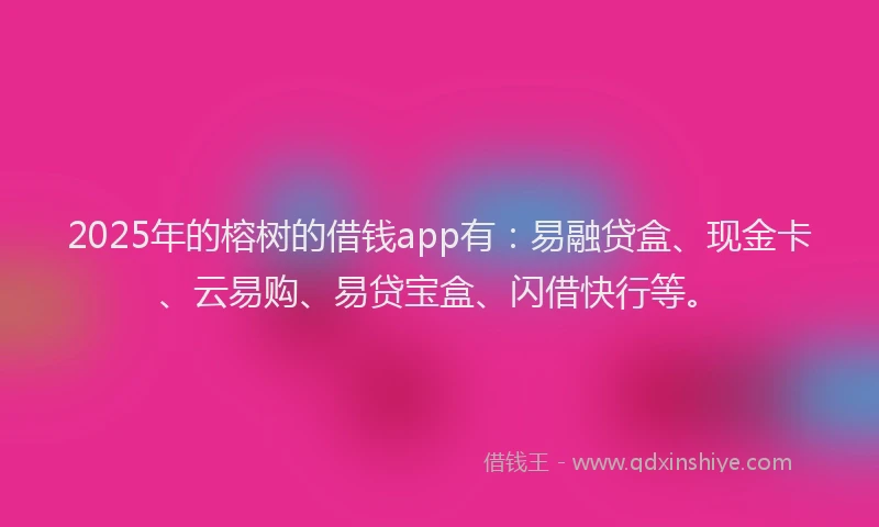 2025年的榕树的借钱app有：易融贷盒、现金卡、云易购、易贷宝盒、闪借快行等。