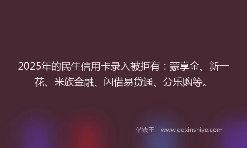 2025年的民生信用卡录入被拒有：蒙享金、新一花、米族金融、闪借易贷通、分乐购等。