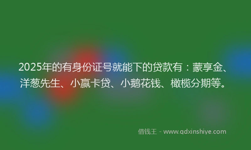 2025年的有身份证号就能下的贷款有：蒙享金、洋葱先生、小赢卡贷、小鹅花钱、橄榄分期等。
