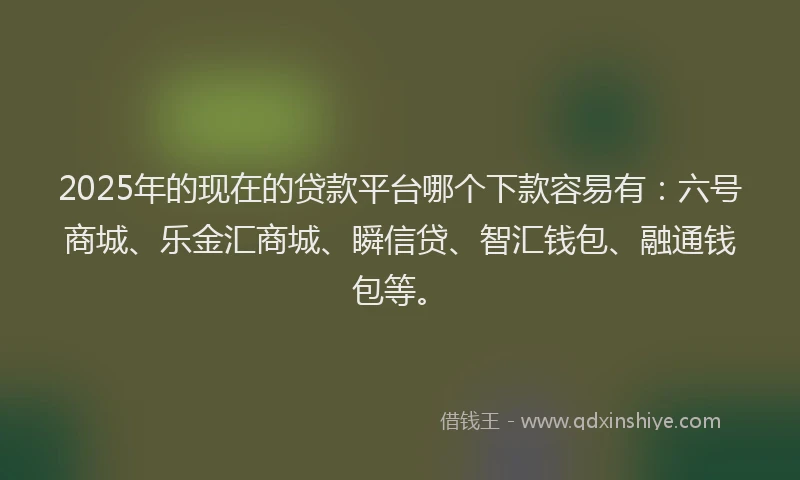 2025年的现在的贷款平台哪个下款容易有：六号商城、乐金汇商城、瞬信贷、智汇钱包、融通钱包等。