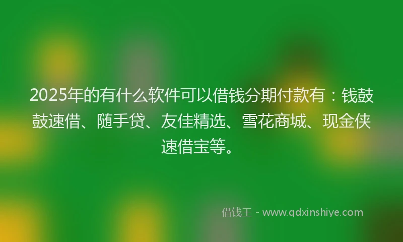 2025年的有什么软件可以借钱分期付款有：钱鼓鼓速借、随手贷、友佳精选、雪花商城、现金侠速借宝等。
