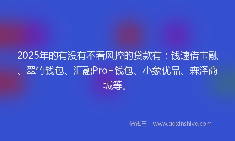 2025年的有没有不看风控的贷款有：钱速借宝融、翠竹钱包、汇融Pro+钱包、小象优品、森泽商城等。