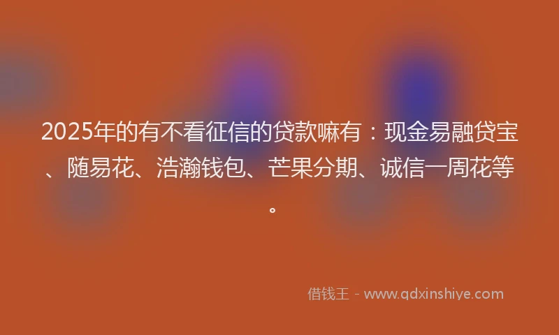 2025年的有不看征信的贷款嘛有：现金易融贷宝、随易花、浩瀚钱包、芒果分期、诚信一周花等。