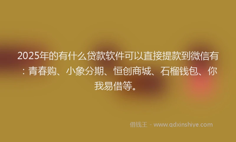 2025年的有什么贷款软件可以直接提款到微信有：青春购、小象分期、恒创商城、石榴钱包、你我易借等。