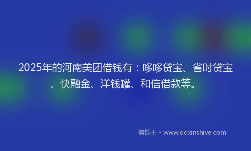 2025年的河南美团借钱有：哆哆贷宝、省时贷宝、快融金、洋钱罐、和信借款等。