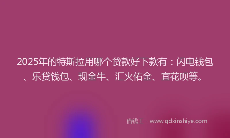 2025年的特斯拉用哪个贷款好下款有：闪电钱包、乐贷钱包、现金牛、汇火佑金、宜花呗等。