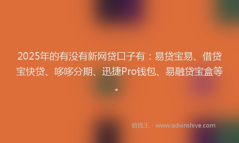 2025年的有没有新网贷口子有：易贷宝易、借贷宝快贷、哆哆分期、迅捷Pro钱包、易融贷宝盒等。