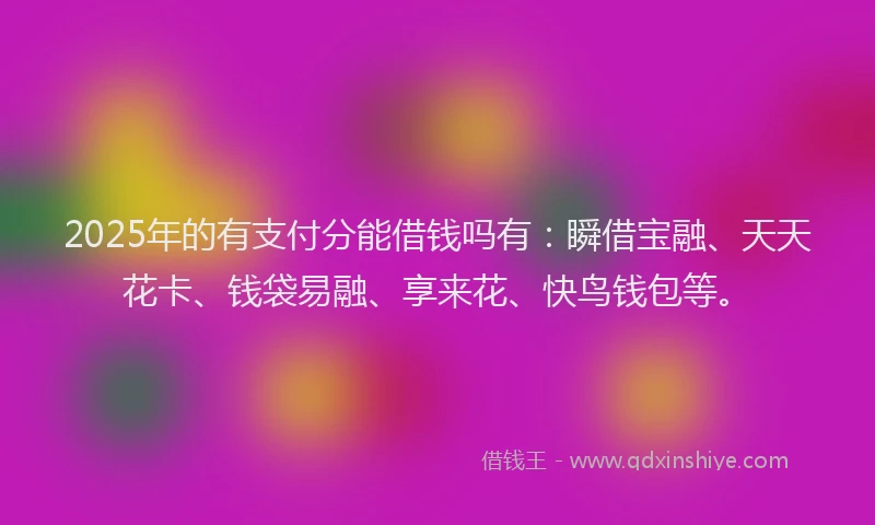 2025年的有支付分能借钱吗有：瞬借宝融、天天花卡、钱袋易融、享来花、快鸟钱包等。