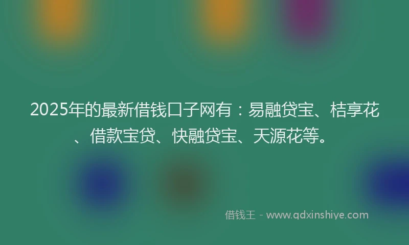 2025年的最新借钱口子网有：易融贷宝、桔享花、借款宝贷、快融贷宝、天源花等。