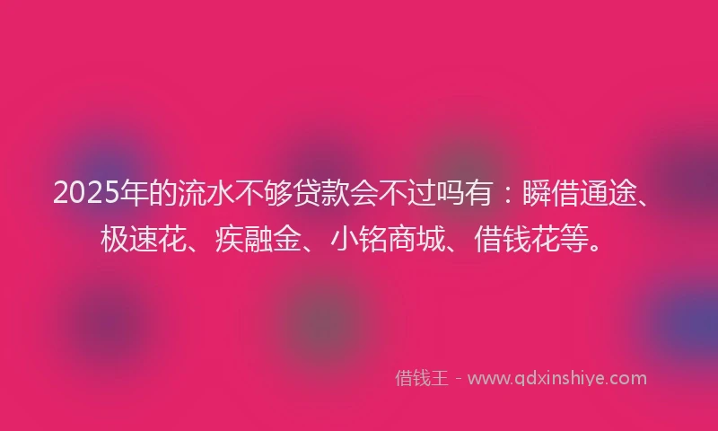 2025年的流水不够贷款会不过吗有：瞬借通途、极速花、疾融金、小铭商城、借钱花等。