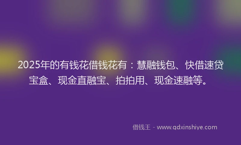 2025年的有钱花借钱花有：慧融钱包、快借速贷宝盒、现金直融宝、拍拍用、现金速融等。