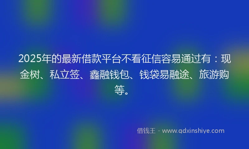 2025年的最新借款平台不看征信容易通过有：现金树、私立签、鑫融钱包、钱袋易融途、旅游购等。