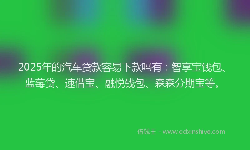 2025年的汽车贷款容易下款吗有：智享宝钱包、蓝莓贷、速借宝、融悦钱包、森森分期宝等。