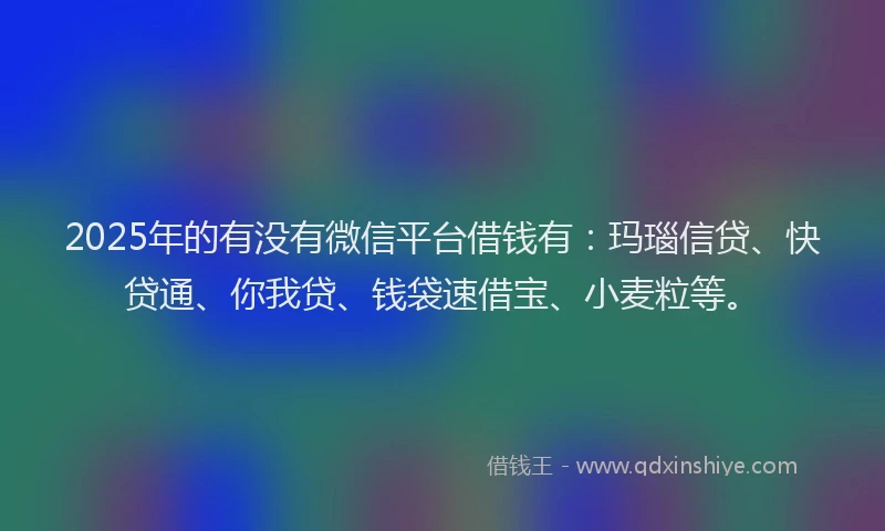 2025年的有没有微信平台借钱有：玛瑙信贷、快贷通、你我贷、钱袋速借宝、小麦粒等。