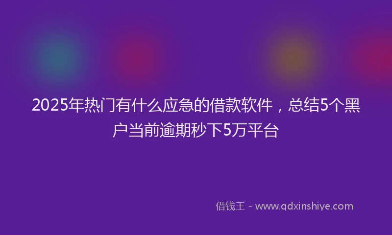 2025年热门有什么应急的借款软件，总结5个黑户当前逾期秒下5万平台