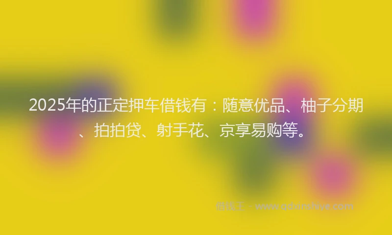 2025年的正定押车借钱有：随意优品、柚子分期、拍拍贷、射手花、京享易购等。