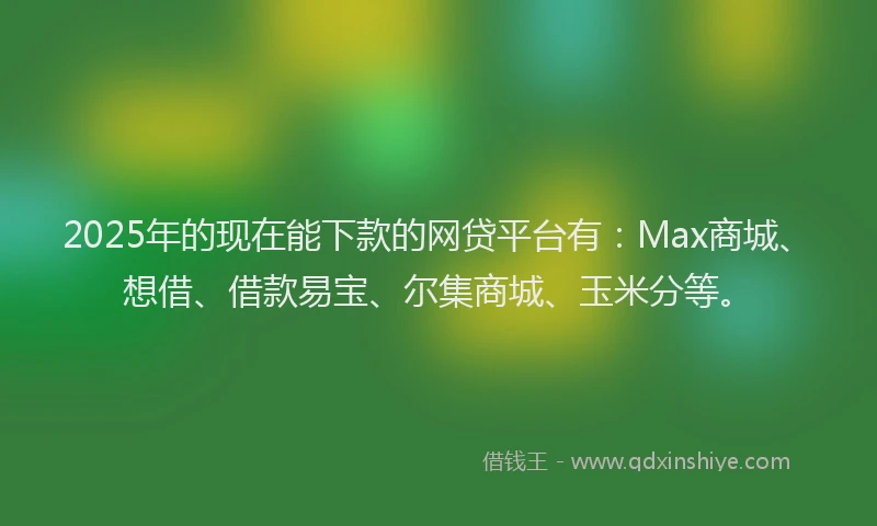 2025年的现在能下款的网贷平台有：Max商城、想借、借款易宝、尔集商城、玉米分等。