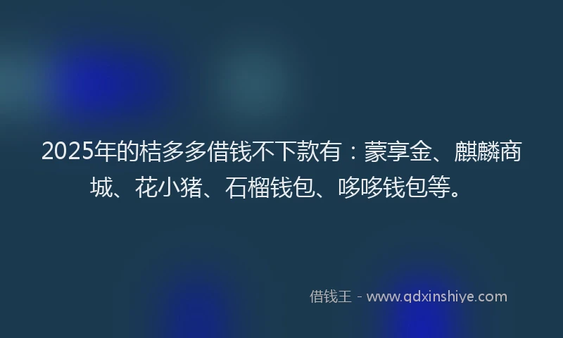 2025年的桔多多借钱不下款有：蒙享金、麒麟商城、花小猪、石榴钱包、哆哆钱包等。