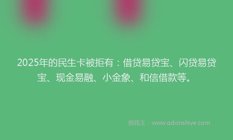 2025年的民生卡被拒有：借贷易贷宝、闪贷易贷宝、现金易融、小金象、和信借款等。