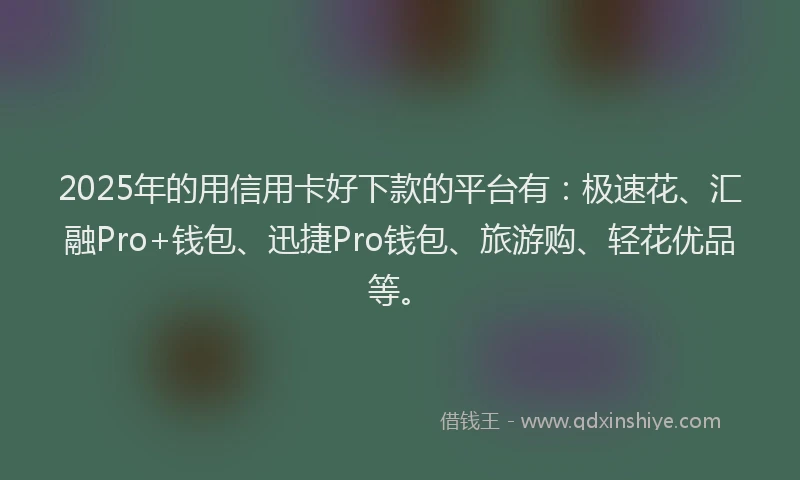 2025年的用信用卡好下款的平台有：极速花、汇融Pro+钱包、迅捷Pro钱包、旅游购、轻花优品等。