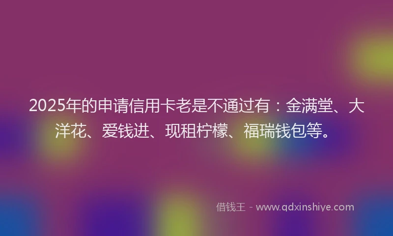 2025年的申请信用卡老是不通过有：金满堂、大洋花、爱钱进、现租柠檬、福瑞钱包等。
