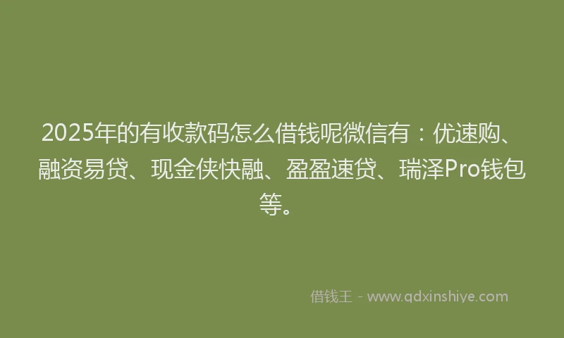 2025年的有收款码怎么借钱呢微信有：优速购、融资易贷、现金侠快融、盈盈速贷、瑞泽Pro钱包等。