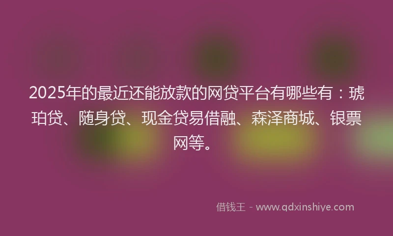 2025年的最近还能放款的网贷平台有哪些有：琥珀贷、随身贷、现金贷易借融、森泽商城、银票网等。