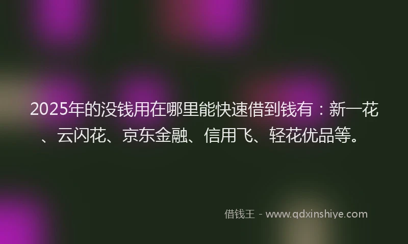 2025年的没钱用在哪里能快速借到钱有：新一花、云闪花、京东金融、信用飞、轻花优品等。