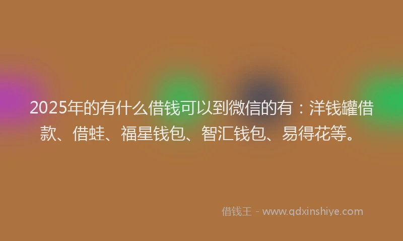 2025年的有什么借钱可以到微信的有：洋钱罐借款、借蛙、福星钱包、智汇钱包、易得花等。