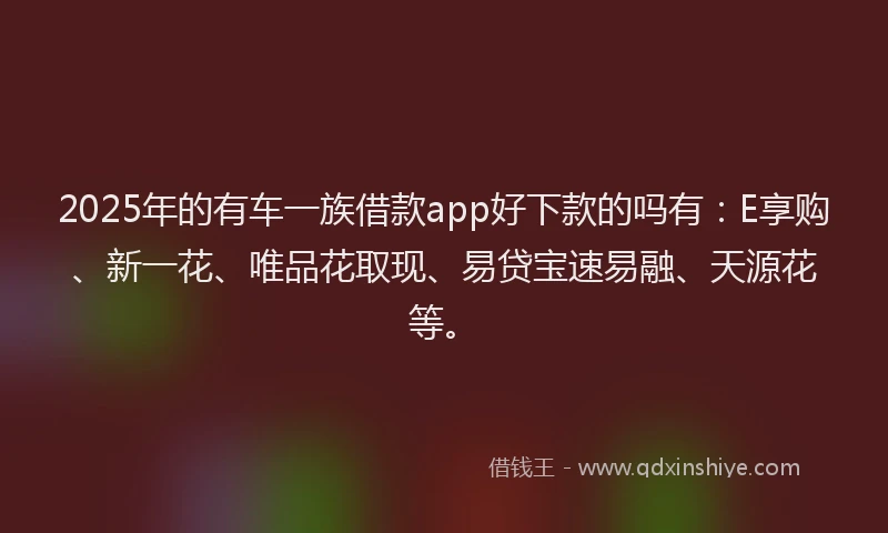 2025年的有车一族借款app好下款的吗有：E享购、新一花、唯品花取现、易贷宝速易融、天源花等。