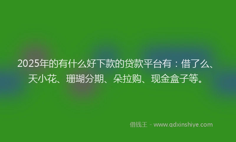 2025年的有什么好下款的贷款平台有：借了么、天小花、珊瑚分期、朵拉购、现金盒子等。