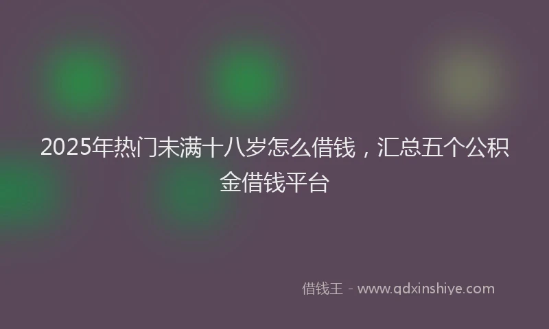 2025年热门未满十八岁怎么借钱，汇总五个公积金借钱平台