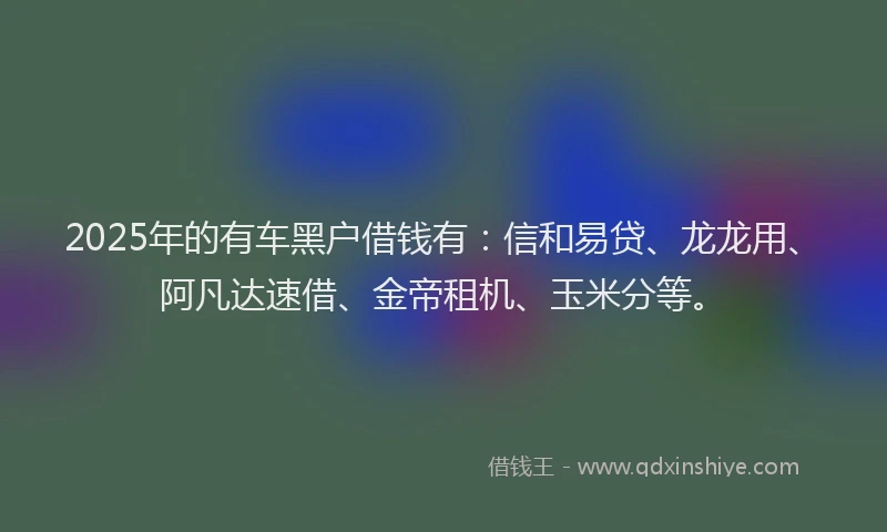 2025年的有车黑户借钱有：信和易贷、龙龙用、阿凡达速借、金帝租机、玉米分等。