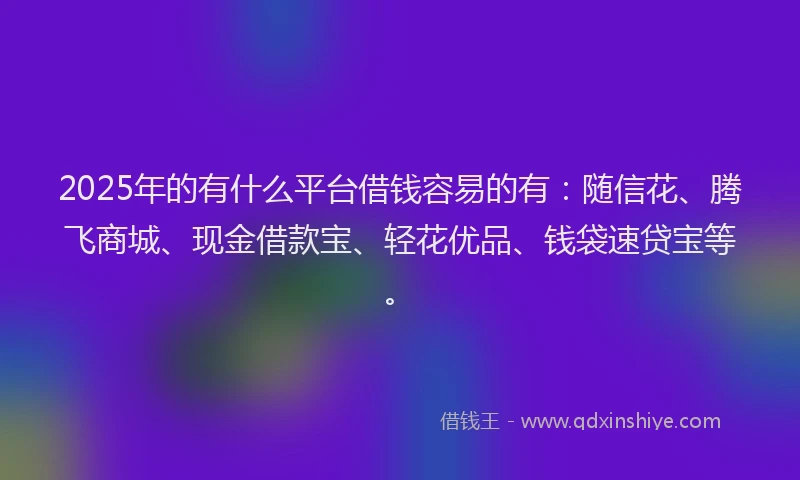 2025年的有什么平台借钱容易的有：随信花、腾飞商城、现金借款宝、轻花优品、钱袋速贷宝等。