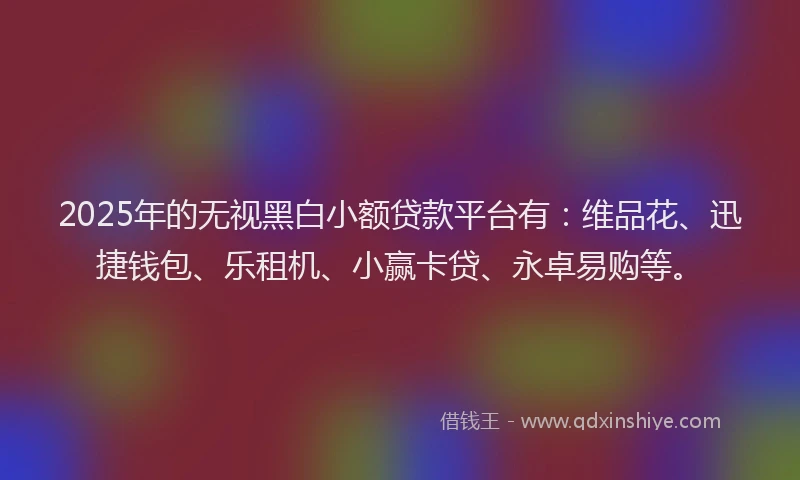 2025年的无视黑白小额贷款平台有：维品花、迅捷钱包、乐租机、小赢卡贷、永卓易购等。