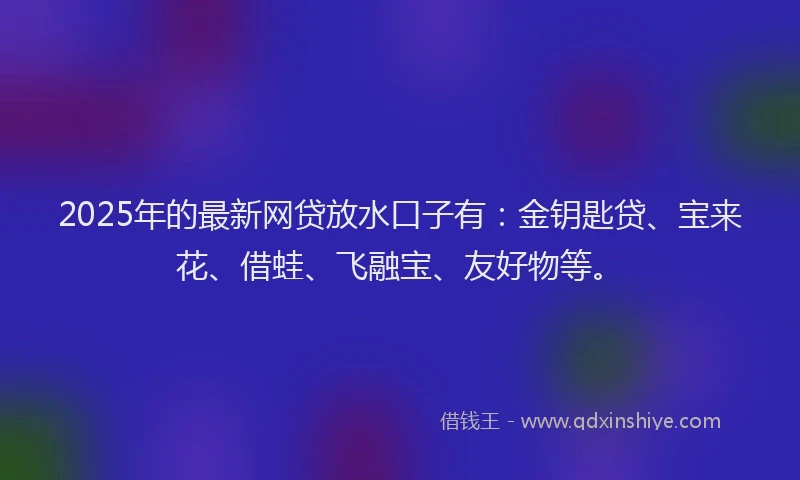 2025年的最新网贷放水口子有：金钥匙贷、宝来花、借蛙、飞融宝、友好物等。